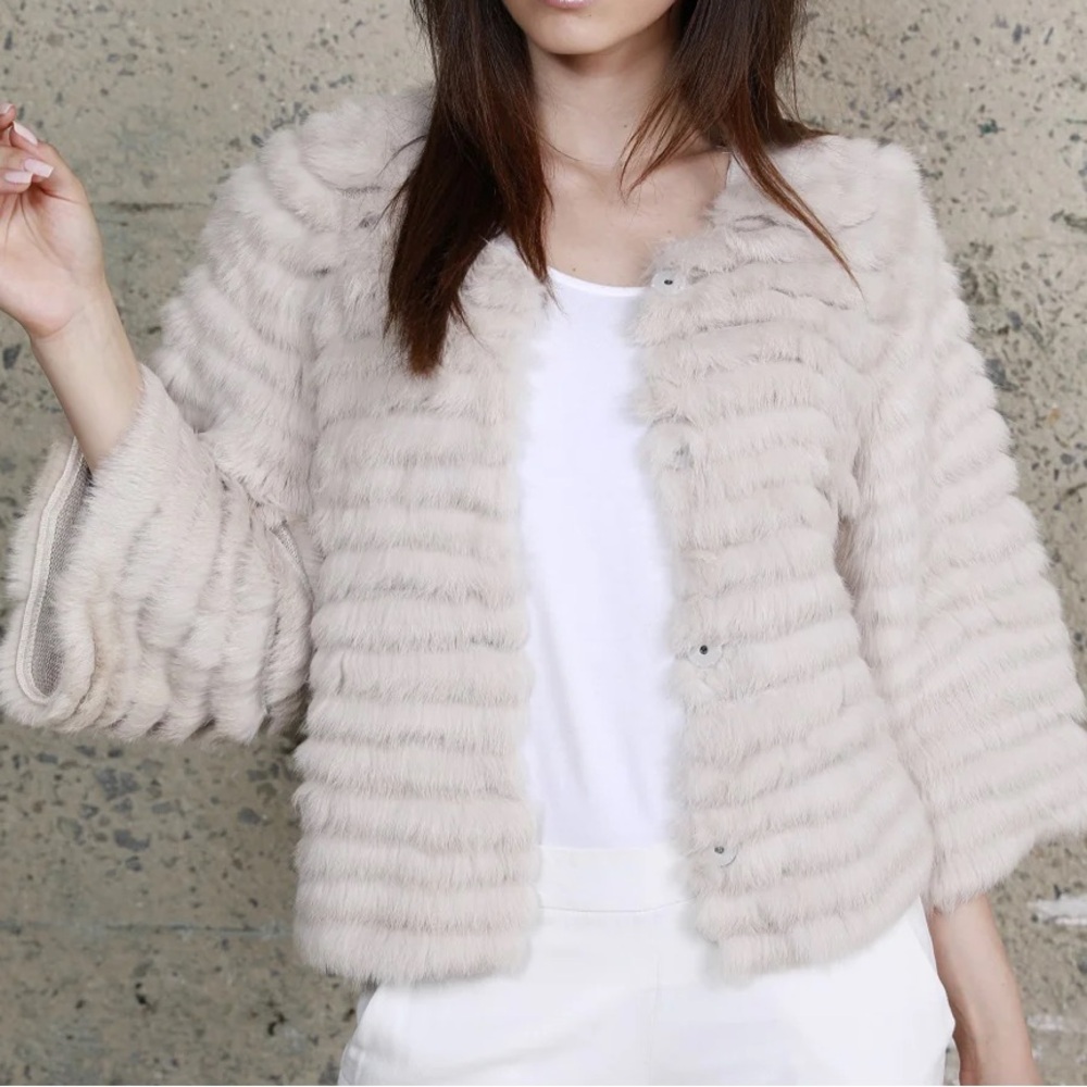 Ivory Rabbit Fur jacket - Picture 3 of 6